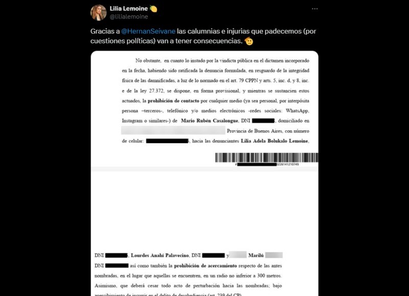 El tweet de la diputada de La Libertad Avanza (LLA), Lilia Lemoine.