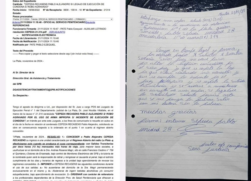 Documentación entregada por la Justicia a la víctima.