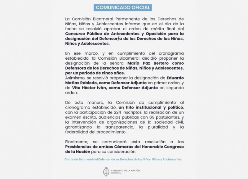 Comunicado oficial.