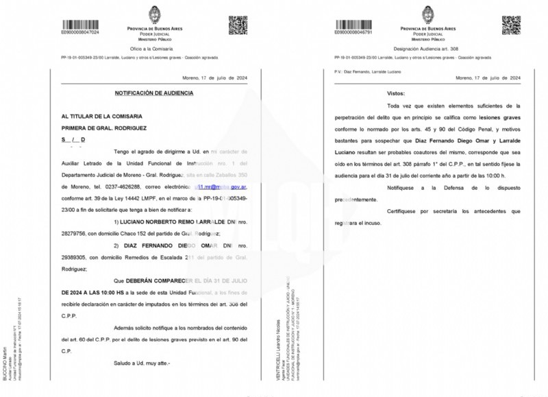 Notificación en julio del 2024 acerca de la denuncia. (Foto: Moreno es lo que hay)