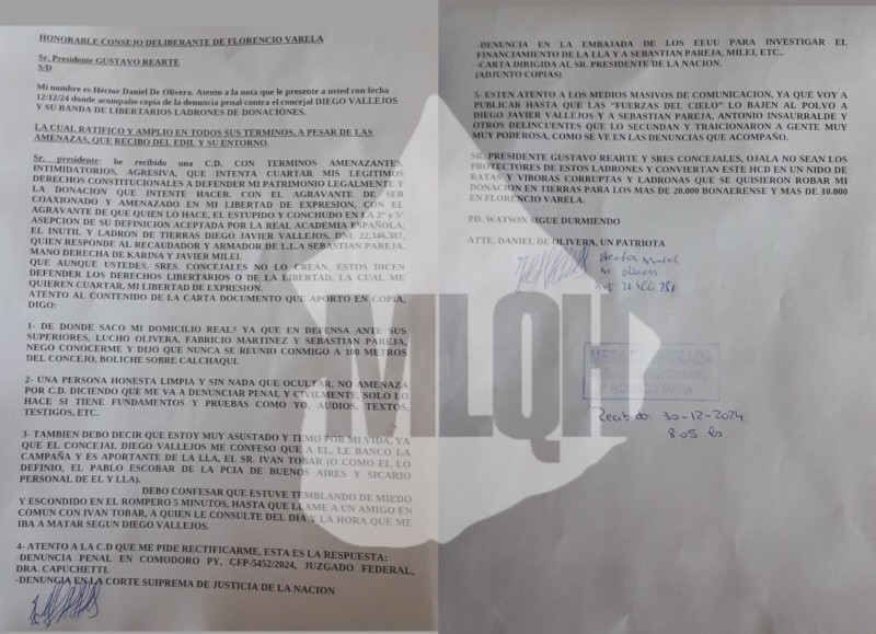 Nota presentada en la mesa de entradas. (Foto: Moreno es lo que hay)