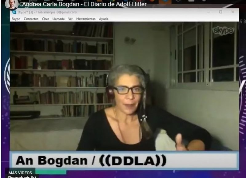La expareja de Herrán, Andrea Bodgan, es una artista plástica que difundió información pronazi, se encuentra procesada sin prisión preventiva.