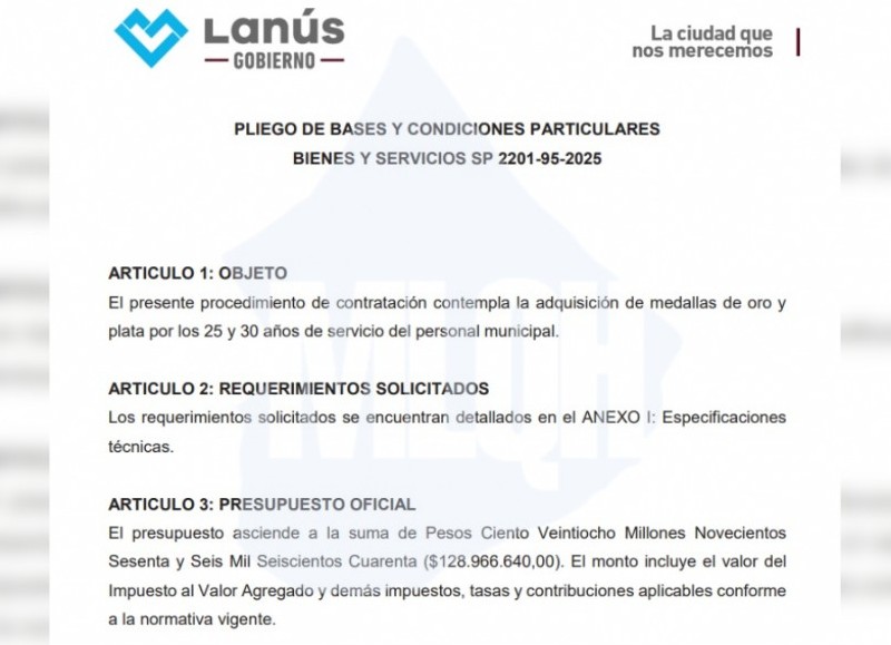 Medallas oficiales para personal municipal de Lanús.